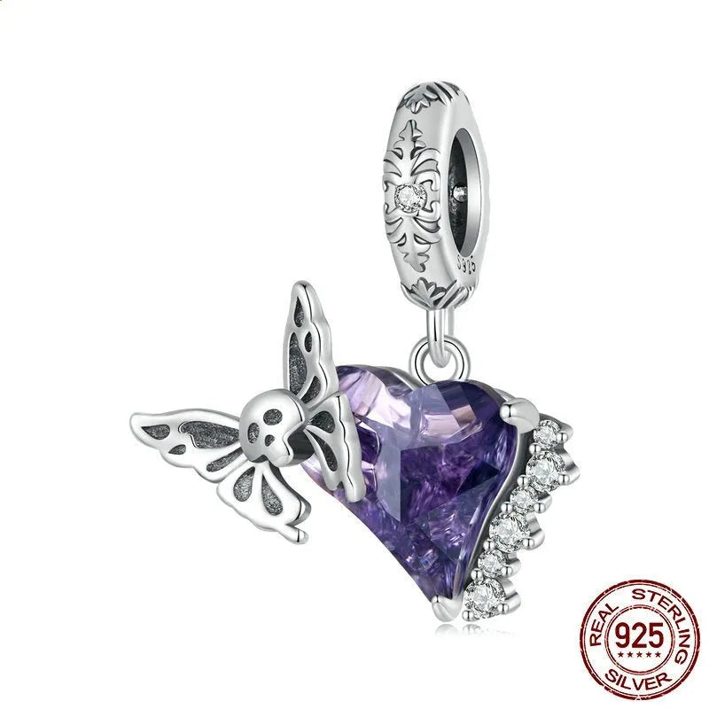S925 silver skull butterfly bead DIY pendant part 23x14mm inlay finish on white background