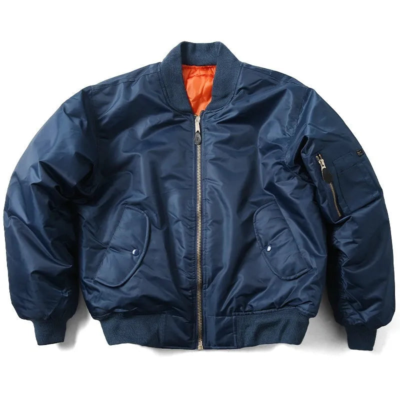 Men's loose-fitting American workwear pilot jacket in army green with cotton padding.