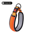 Acrylic dog collar with colour grid pattern in orange, blue and red, size adjustable for small and large breeds