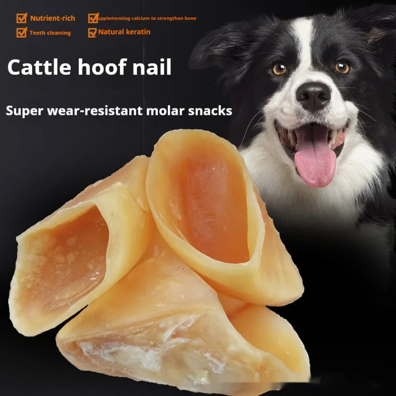 Natural cowhide hoof shell shaped dog chew treat for small and large breeds.