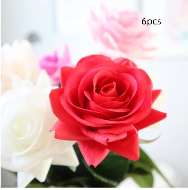 Artificial silk rose bouquet with 42cm length and 8.5cm flower head in multiple colour options