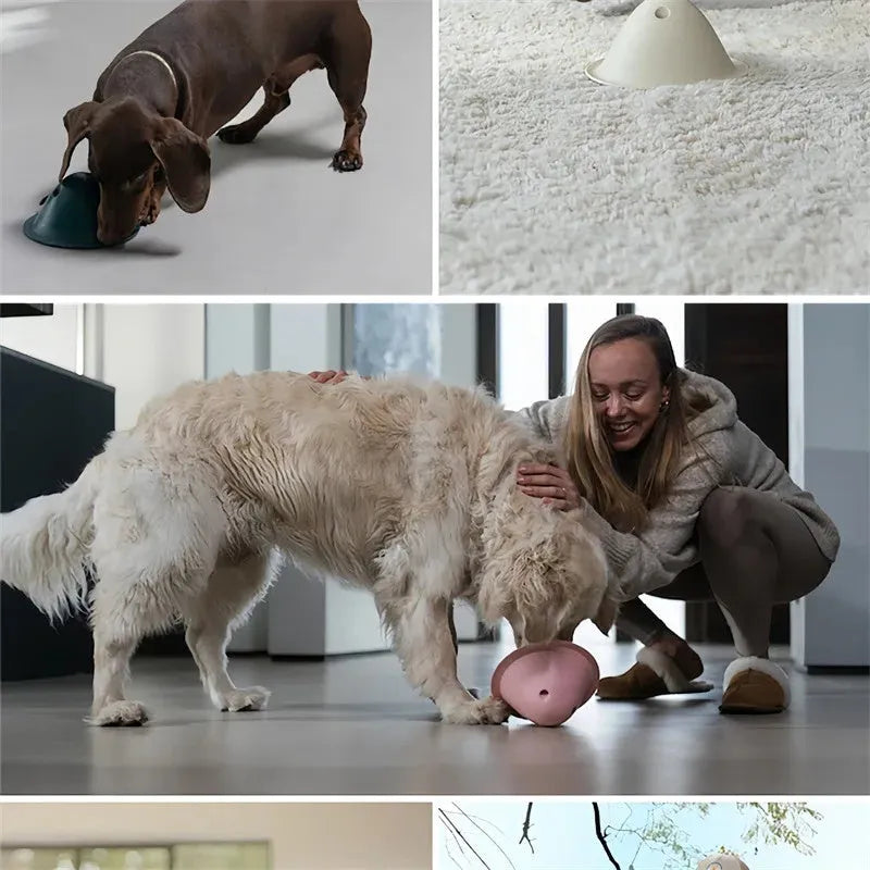 PP material interactive dog puzzle toy with hidden treat slots measuring 140x140x70mm