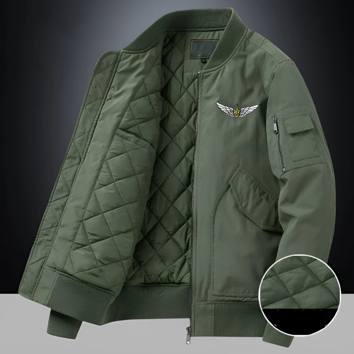 Men's fashion casual brushed jacket with baseball collar in Army Green, sizes M to 4XL