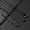 Men's black titanium steel geometric necklace set with three-dimensional cylindrical ring buckles on stainless steel chains