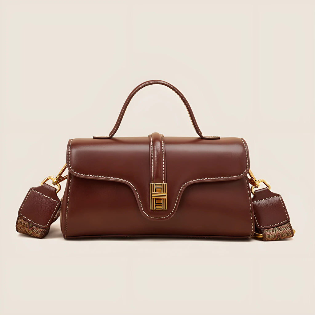 Cambridge retro messenger bag in synthetic leather with clam-shell design and lock detail