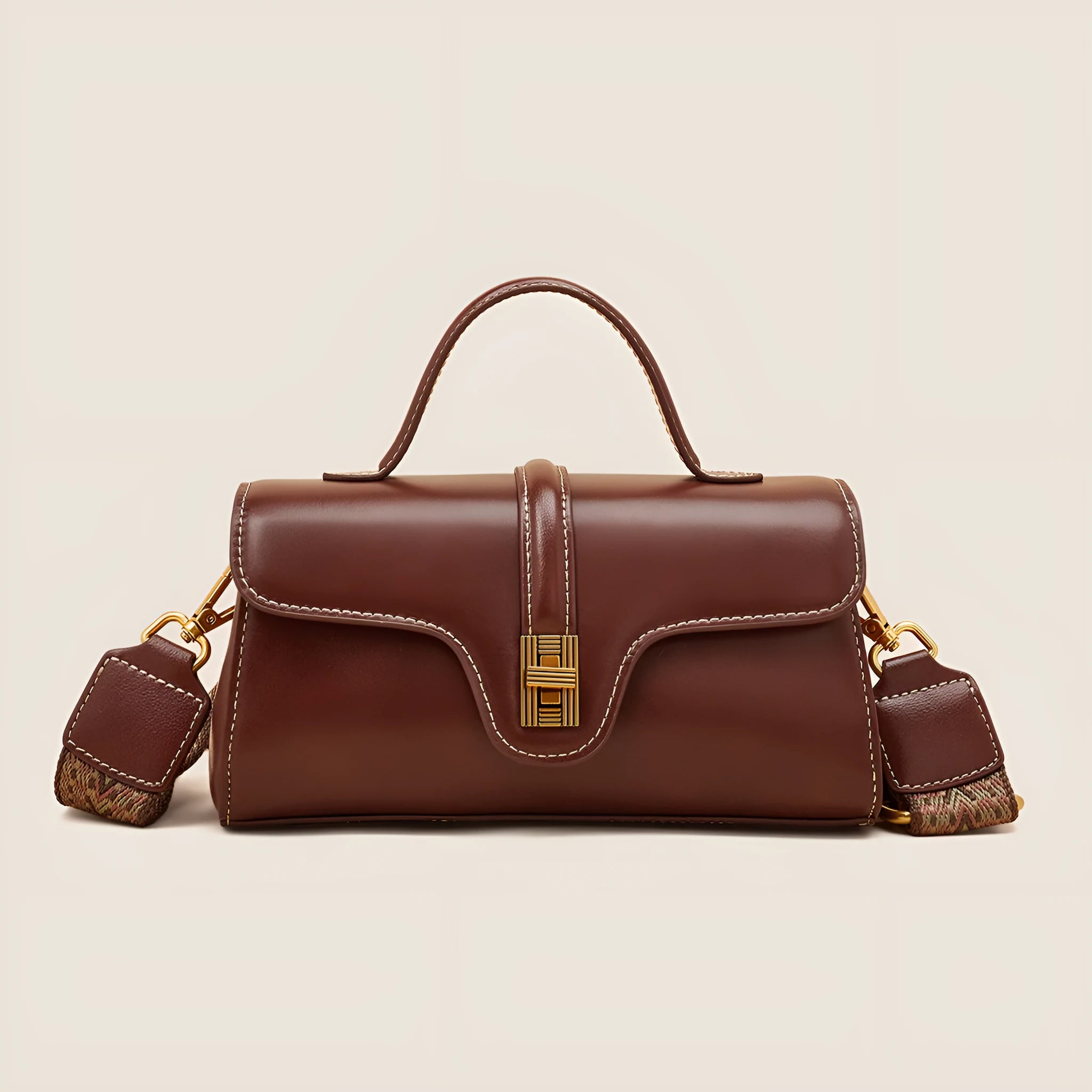 Cambridge retro messenger bag in synthetic leather with clam-shell design and lock detail