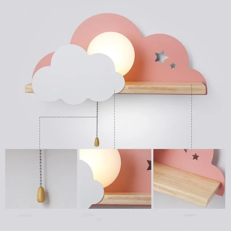 Cloud-shaped decorative wall lamp with glass shade in grey, pink, or white colour options