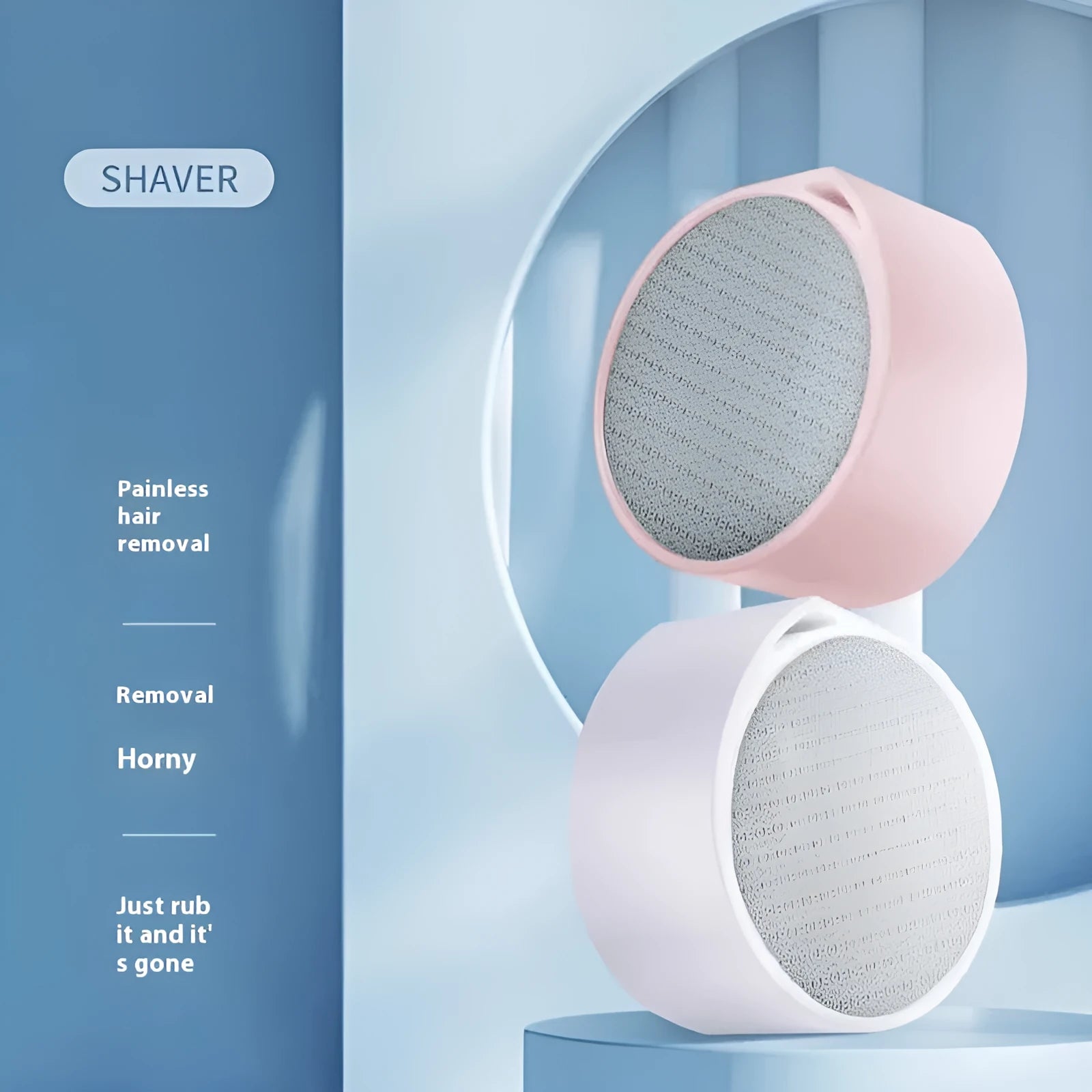Nano glass epilator and foot grinder 2-in-1 handheld hair removal device in plastic body.