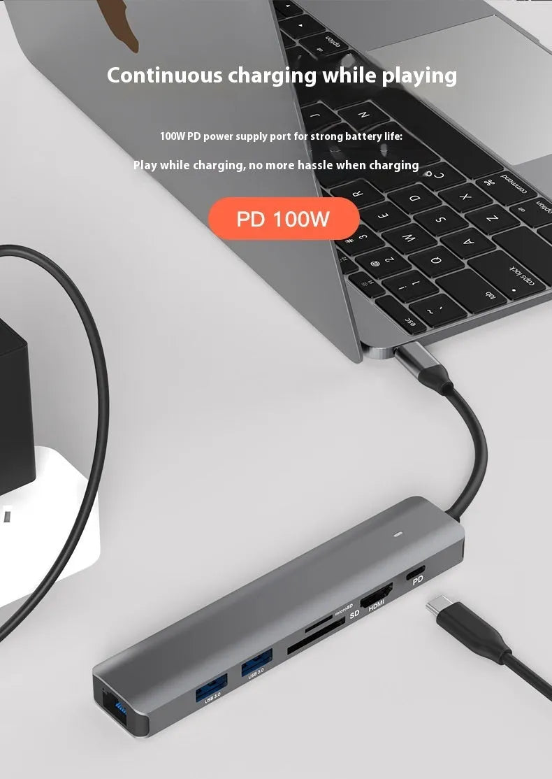 LQT-LH07 7-in-1 USB-C card reader and computer hub with multiple ports.