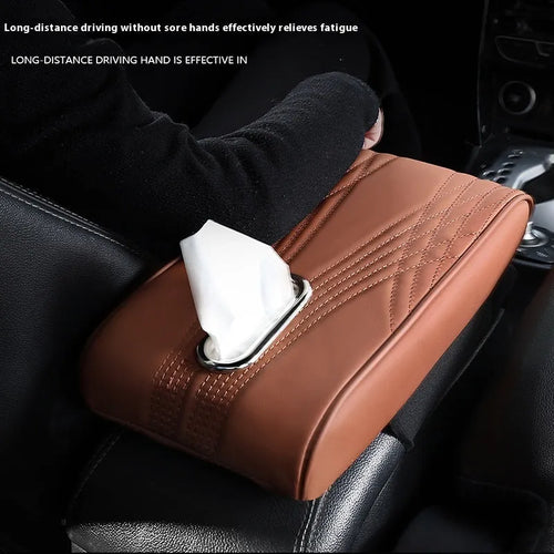 Leather automobile armrest box cover with angel pattern tissue storage in black large size