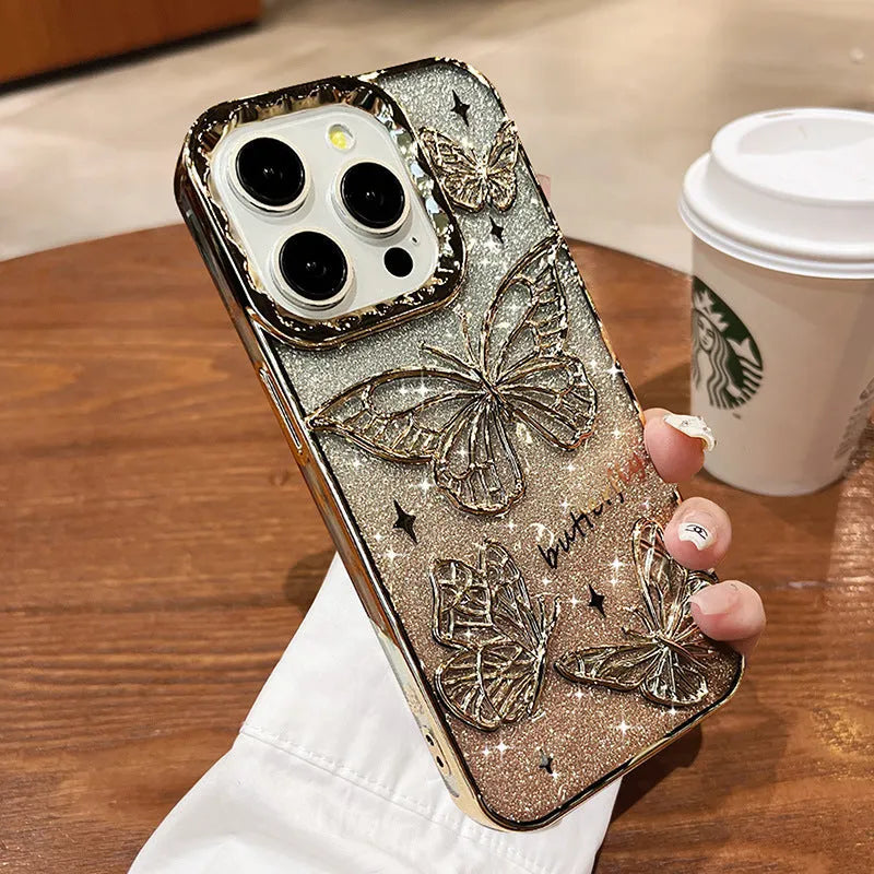 Butterfly glitter gradient silicone phone case for Apple iPhone with anti-fall protection and heat dissipation