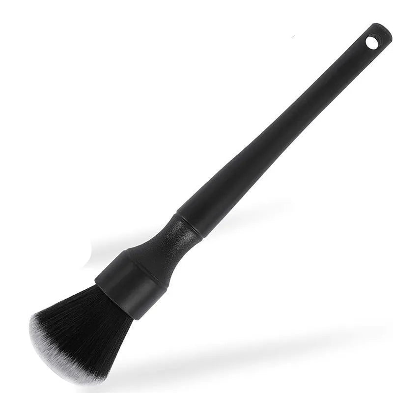 Black car detailing brush with soft pig hair bristles and polypropylene handle
