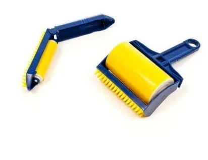 Green and yellow portable washable pet hair remover lint roller with adhesive rollers