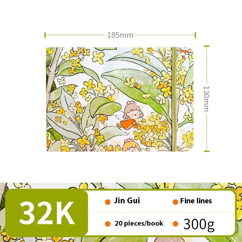Feiluniao handmade fabric watercolour sketchbook with decorative cover, 185mm long.
