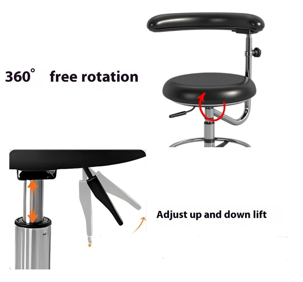 Black leather dental chair with lift mechanism for dental clinics