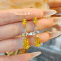 Women's retro floral high-carbon diamond crystal earrings in pink, copper base with petal and leaf design