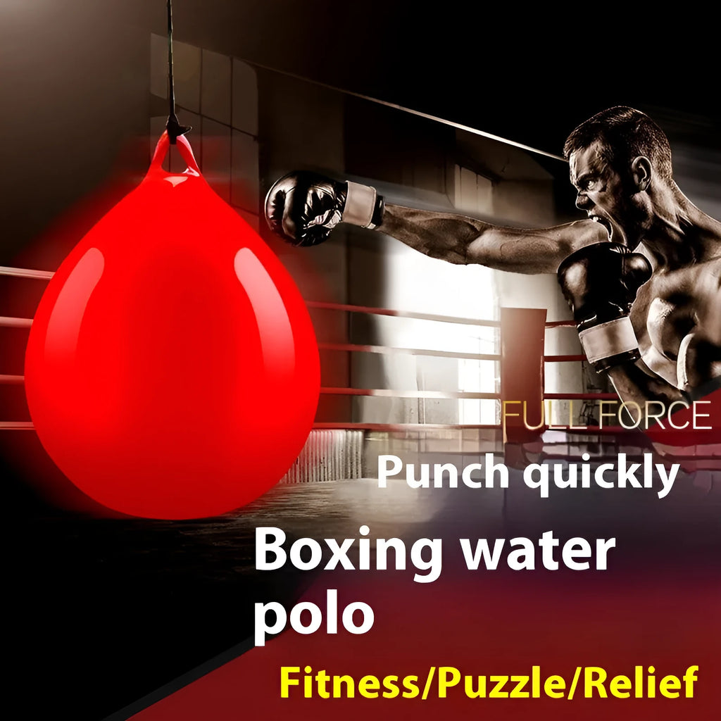 Red water-filled PVC boxing reaction ball with hook rope sling for combat sports training