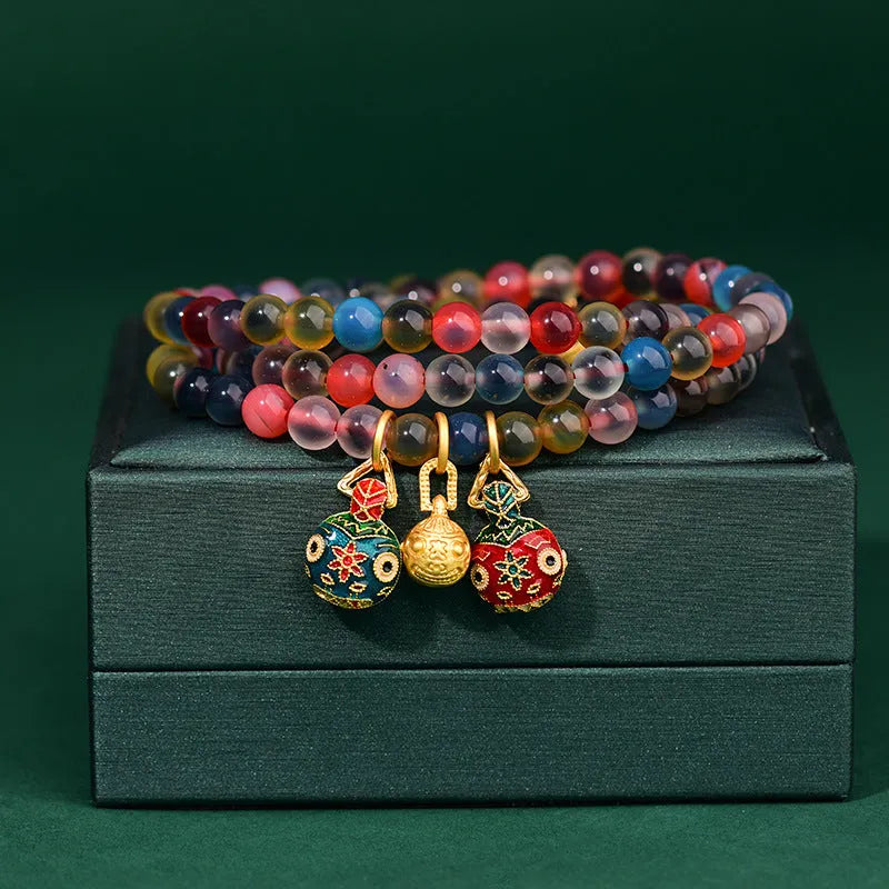 Dzogchen half pond agate bracelet with sugar heart fragrant grey glaze and swallowing gold beast charm
