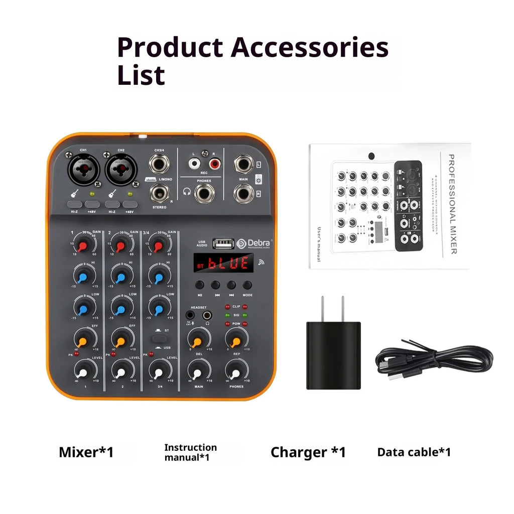 Household small reverb sound card audio mixer with USB interface and plastic casing