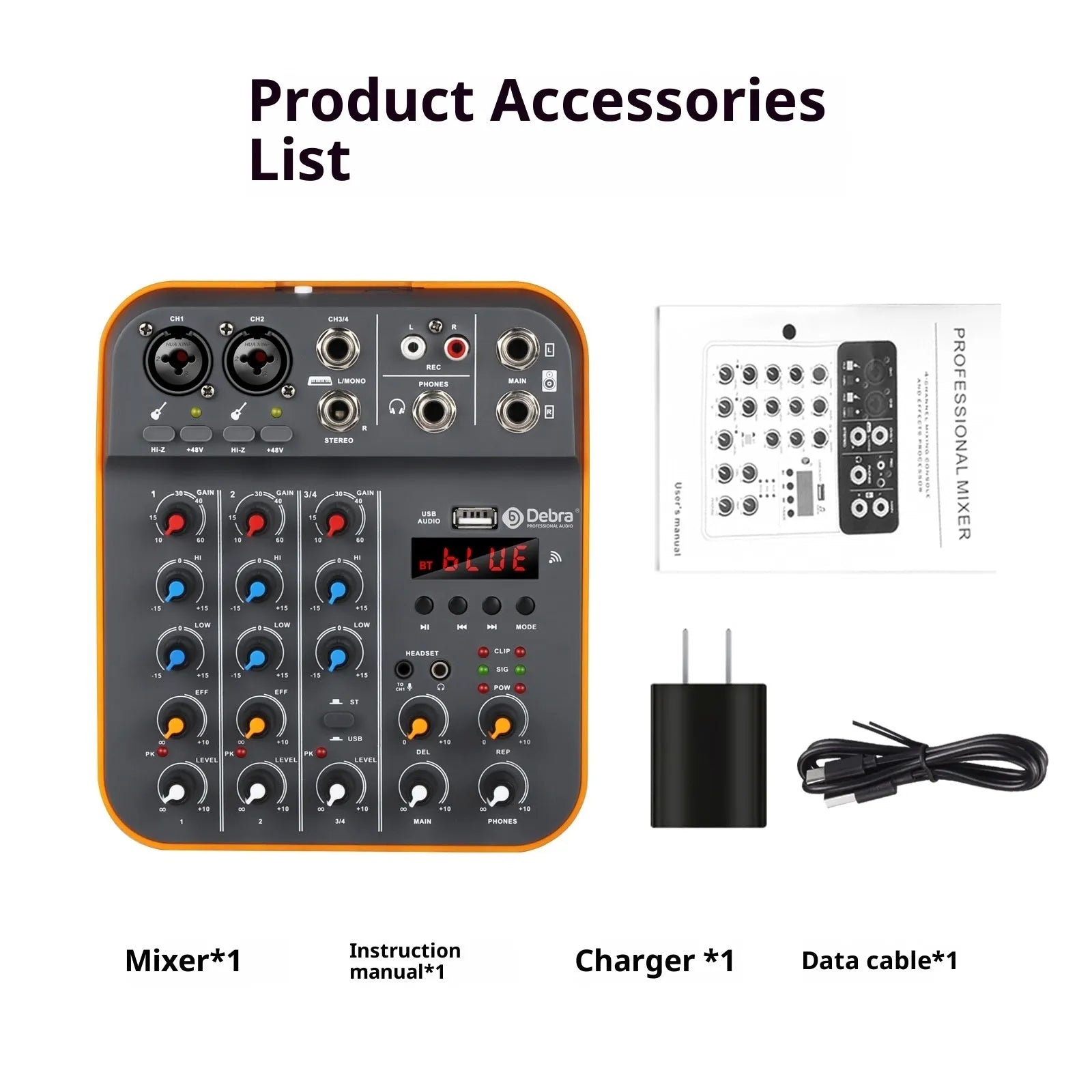Household small reverb sound card audio mixer with USB interface and plastic casing
