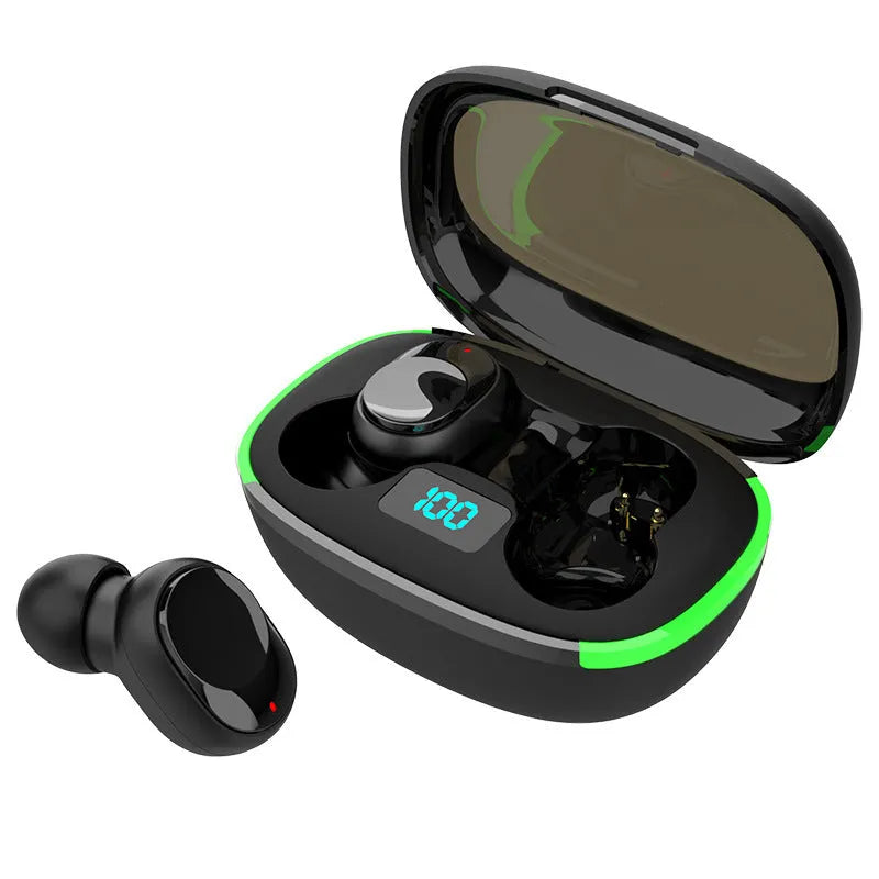 Black Y80 wireless Bluetooth earphone with in-ear design showing wireless charging capability