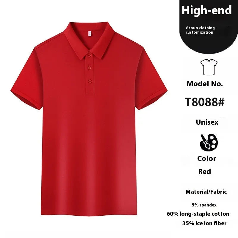 Lapel collar polo t-shirt in cotton blend fabric showing short sleeves and pullover style