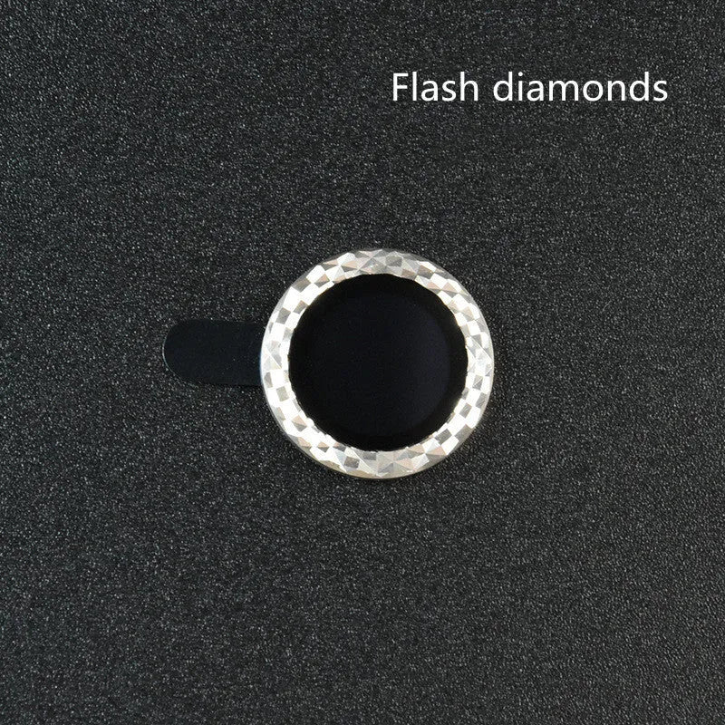 Close-up of a diamond lens protective film with aluminium ring for iPhone 12 Pro Max in silver.