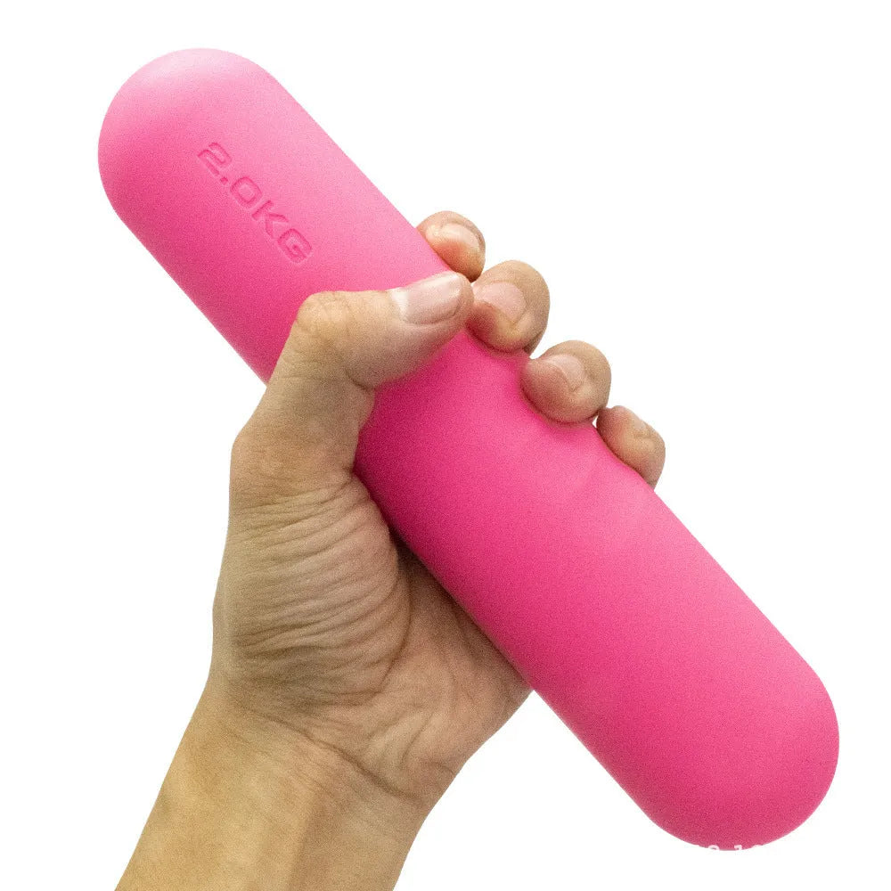 Silicone grip hand-drawn dumbbell stick in various colours and weights for fitness training.