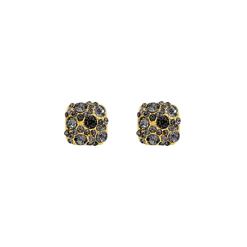 Women's alloy geometric earrings with micro inlaid zircon in chamfered square grain shape, E6449 gold finish
