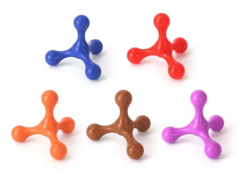Blue three-legged silicone dog chew toy for small medium breeds on a white background.