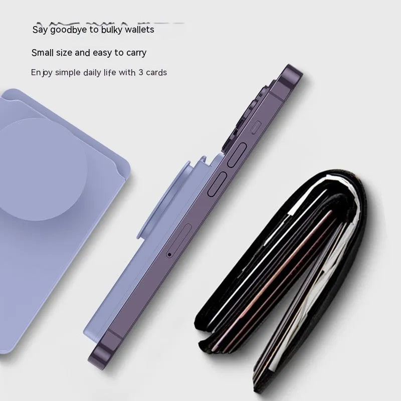 Black minimalist magnetic suction desk holder with an Apple iPhone attached.