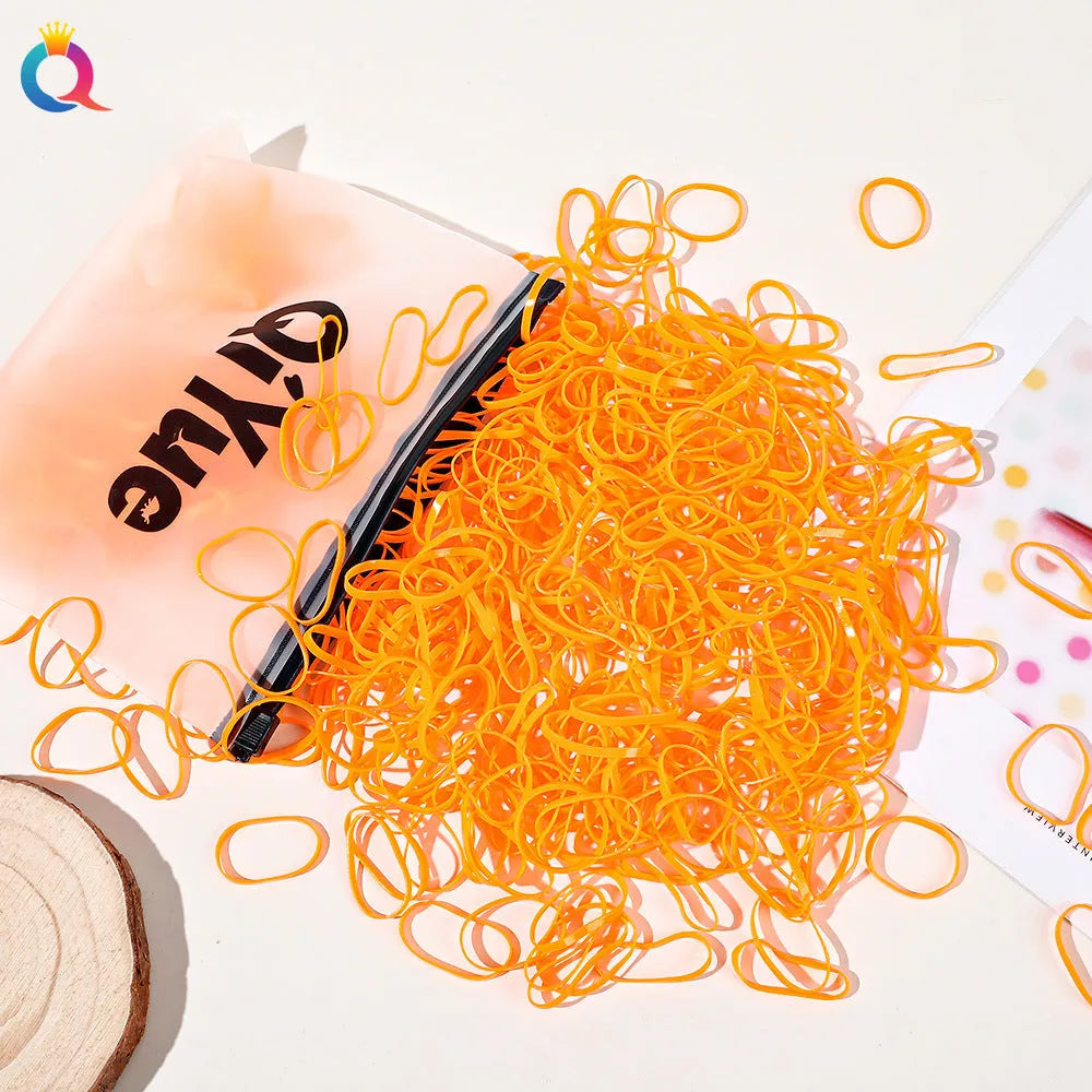 Children's hair rubber bands in various colours, cartoon Korean style, strong pull, disposable, 1000pcs or 500pcs pack.
