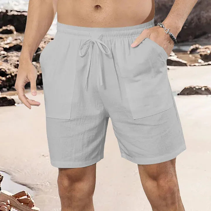 Men's casual cotton linen shorts in light blue colour with straight leg sports design