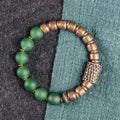 Retro ethnic style couples bracelet made from natural green and red agate stones on a sizing chart showing 15, 16, 17, 18 yard options.