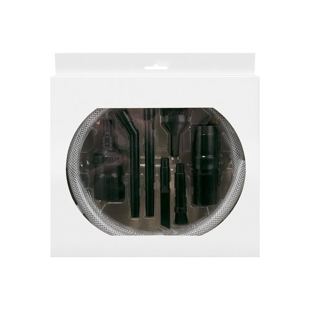 Eight-piece set of small vacuum cleaner suction heads for dust collection in compact areas.