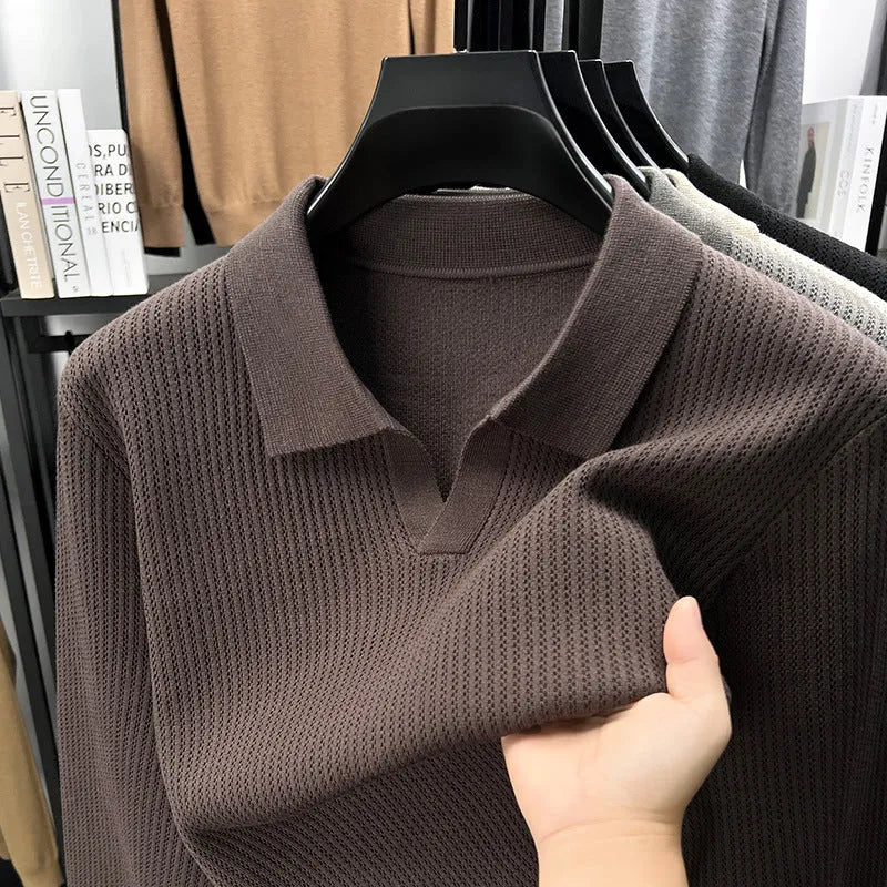 Men's loose fit casual pullover sweater in autumn colours on hanger