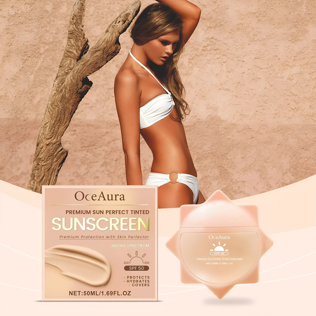 50 ml sunscreen bottle with cream containing titanium dioxide and hyaluronic acid