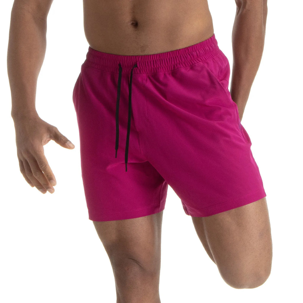 Men's black quick-dry exercise shorts with mesh stitching detail