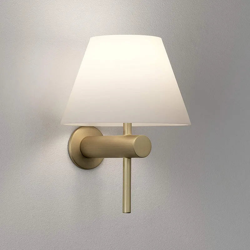 Modern minimalist fabric shade wall lamp in chrome or copper, 220V, wall-mounted bedside light without bulb
