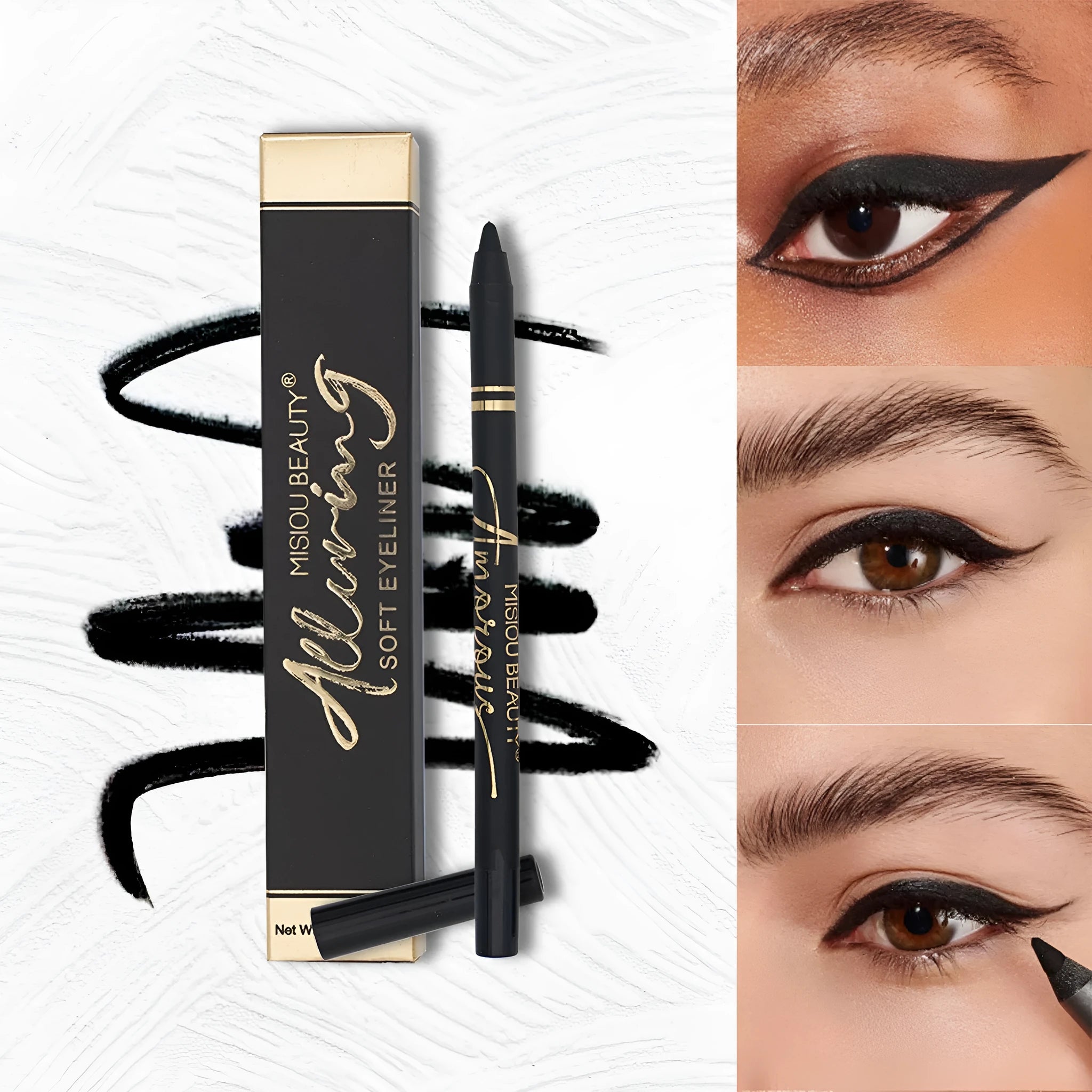 Black liquid eyeliner with smooth applicator for defined eye lines