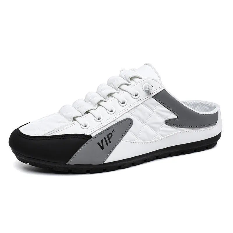 Breathable male casual shoes in black with lace-up closure and rubber sole