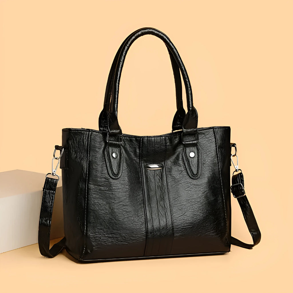 Soft PU casual shoulder bag for women in black, simple fashion design