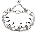Stainless steel dog prong training collar with rubber tips in adjustable sizes for medium and small dogs