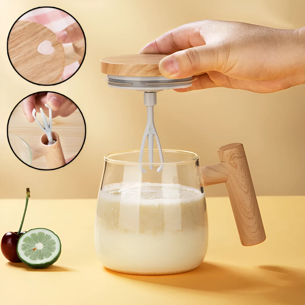 400ml electric self-stirring coffee mug in borosilicate glass with automatic mixing button
