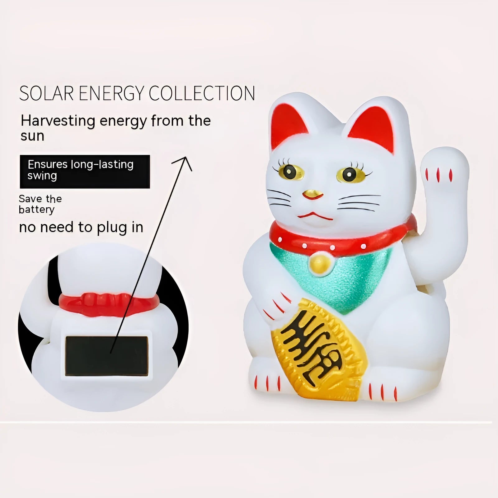 Solar-powered Maneki Neko waving cat car decoration in yellow on dashboard