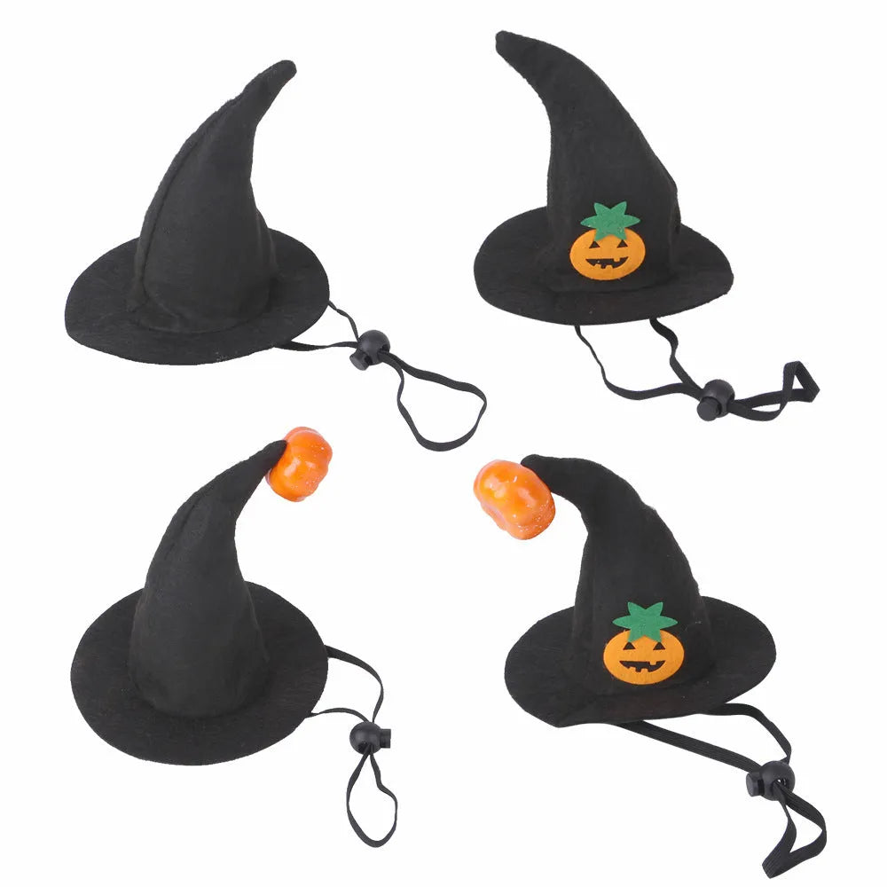 Pet cat wearing Halloween pumpkin hat costume with embossed cloth design