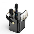 Dual stereo portable karaoke speaker system with two wireless microphones in black