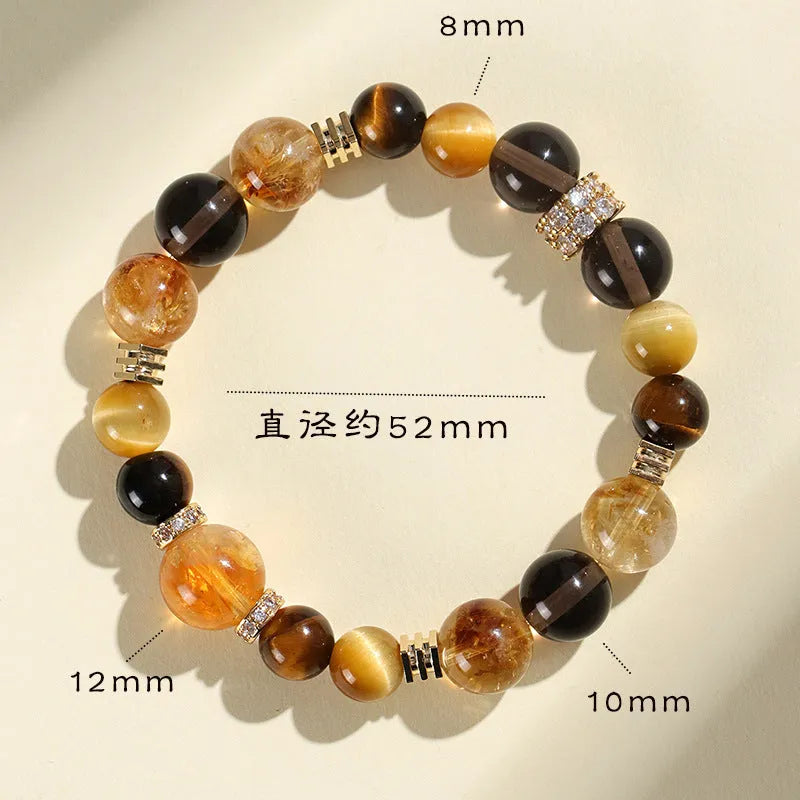 Women's natural yellow artificial crystal bracelet with 10mm string beads and unisex design