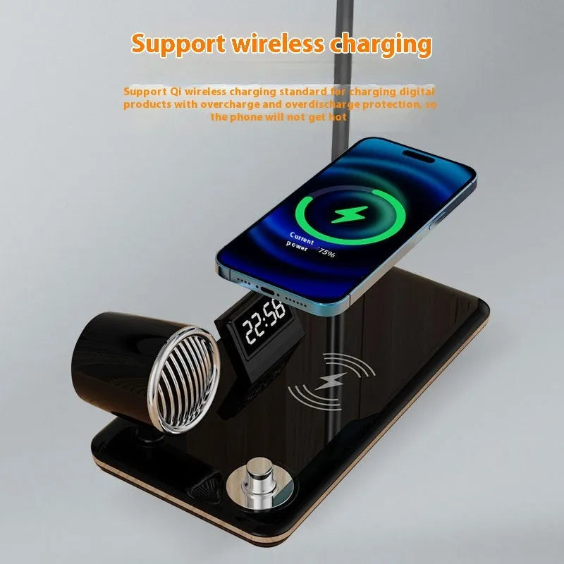 Intelligent wireless charging desk lamp with digital clock display in white colour option