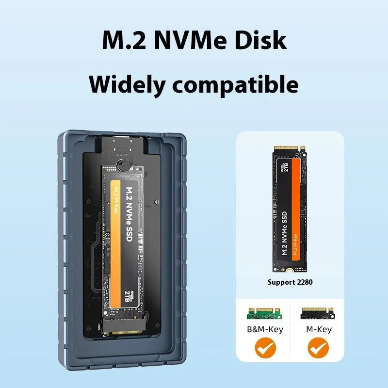 USB4 hard disk enclosure with aluminium alloy housing showing 40Gbps transfer speed and compact 50x118x13mm dimensions